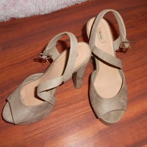 Beige/Gray Suede Chunky Block Heel